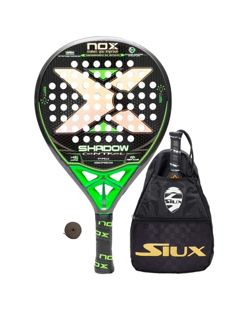 Nox Shadow Control Fiber + Bandolera Siux Incluida Pala de Padel Fabricada  en Fibra de Vidrio y de Carbono + Bandolera/Mochila Porta Palas Siux - Palas  de Pádel para Hombre de Nivel